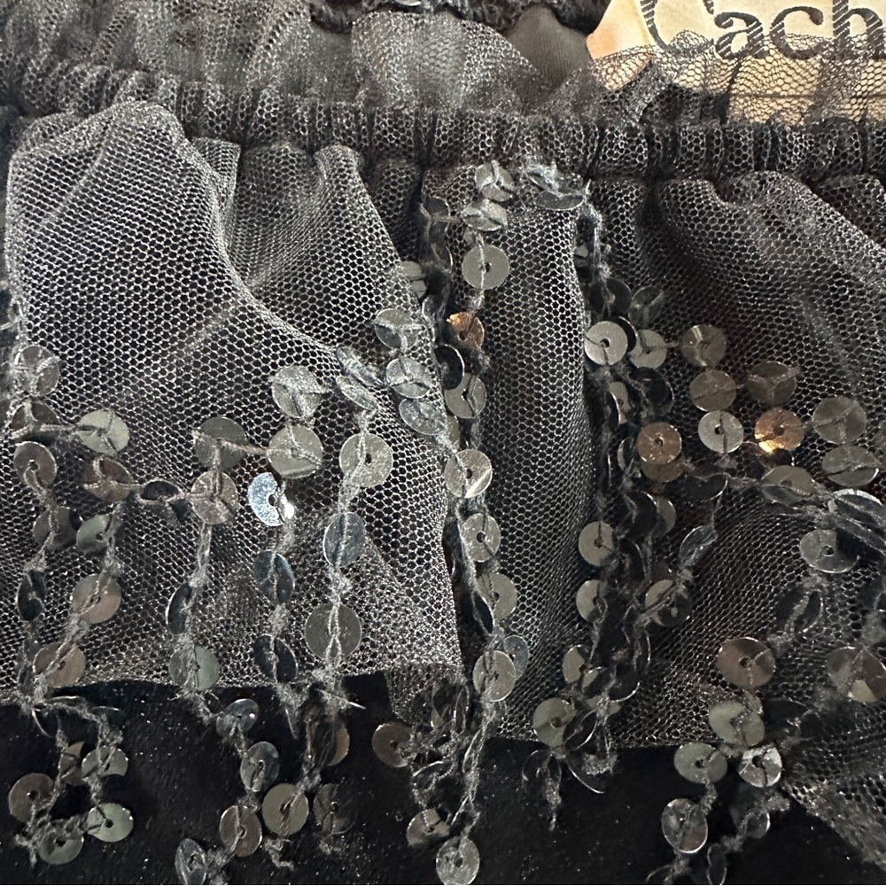 Cachet Black Velvet Off-Shoulder Blouse with Lace And Sequin Collar. Sz XL - Picture 2 of 9